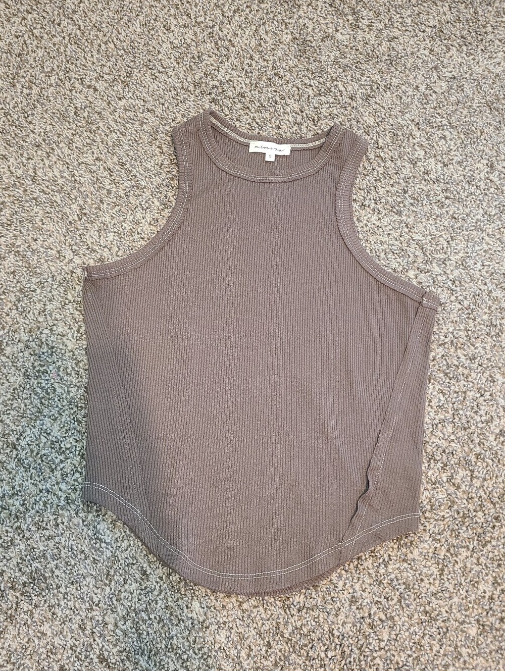 Brown Ribbed High Neck Tank Size Small